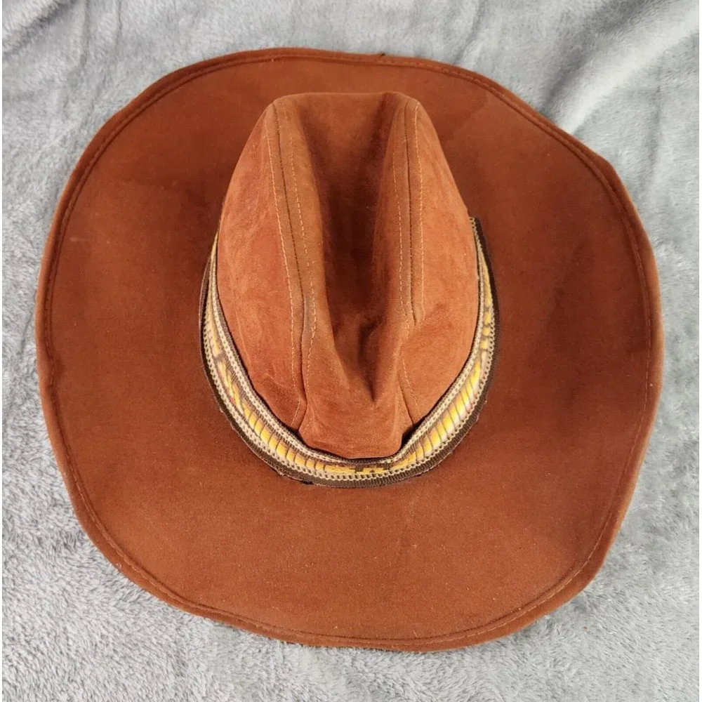 Unisex Western Hat Medium Burnt Orange Vintage Distressed Rancher Retro Band USA